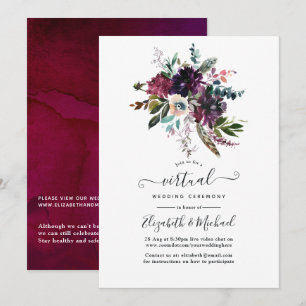 Bordo Violet Plum Floral Online Virtual Wedding Einladung