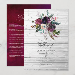 Bordo Violet Plum Floral Rustikale Bohemische Hoch Einladung