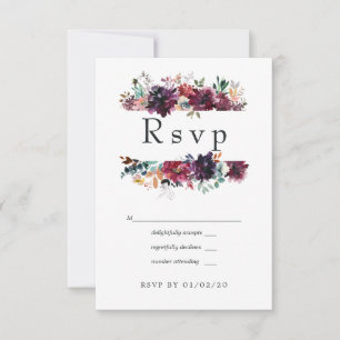 Bordo Violet Plum Watercolor Floral Wedding RSVP Karte