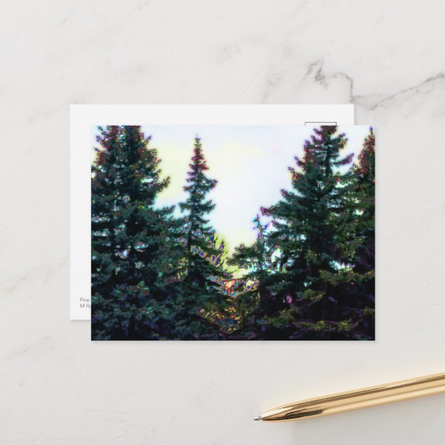 Boreal Forest Trees Canada Künstlerisch Artistic C Postkarte (Vorderseite/Rückseite Beispiel)