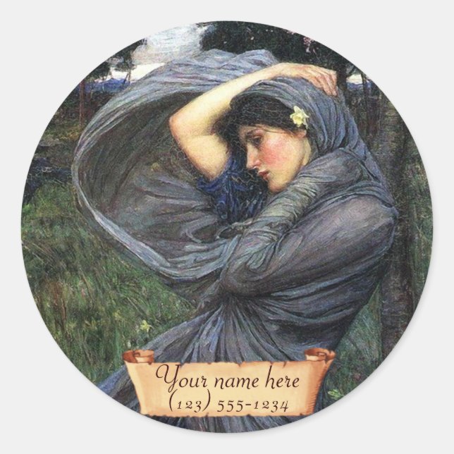 "Boreas" J. W. Waterhouse Pre-Raphaelite Buchzeich Runder Aufkleber (Vorderseite)
