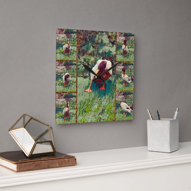 Bored Duck Foto Collage, Square Wall Clock Quadratische Wanduhr (Büro)