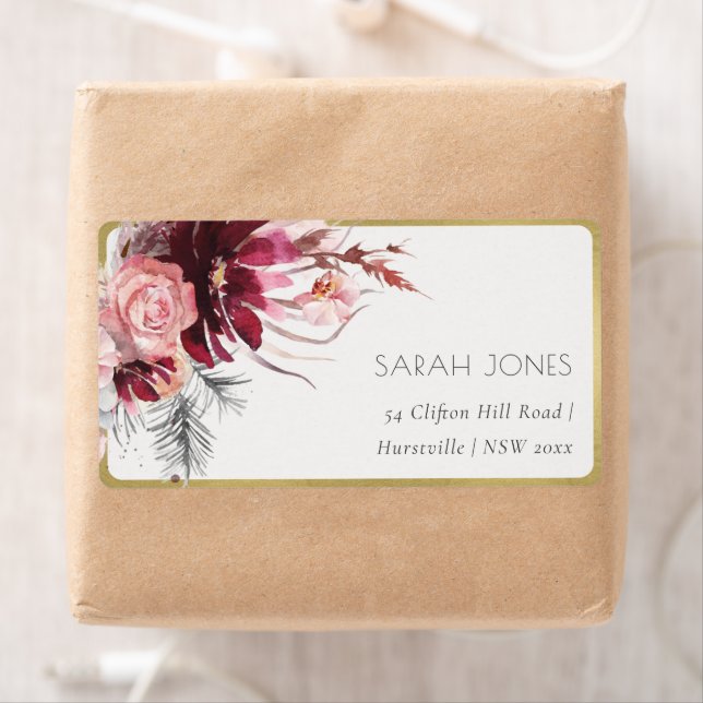 Borgundy Blush Pampas Grass Address Label (Insitu)