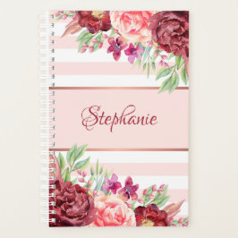 Borgundy Blush Pink Streifen Monogramm Planer