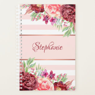 Borgundy Blush Pink Streifen Monogramm Planer