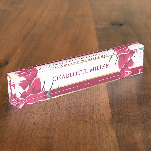 Borgundy Floral Monogram gestreift Namensplakette (Seite)