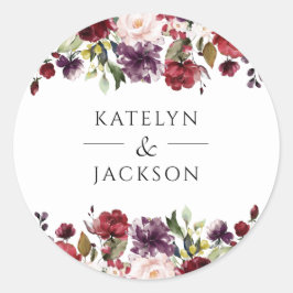 Borgundy Floral Wedding Monogram Sticker Labels