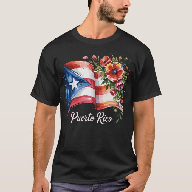 Boricua Pride Floral Puerto Rico Flag Wasserfarbe T-Shirt (Vorderseite)