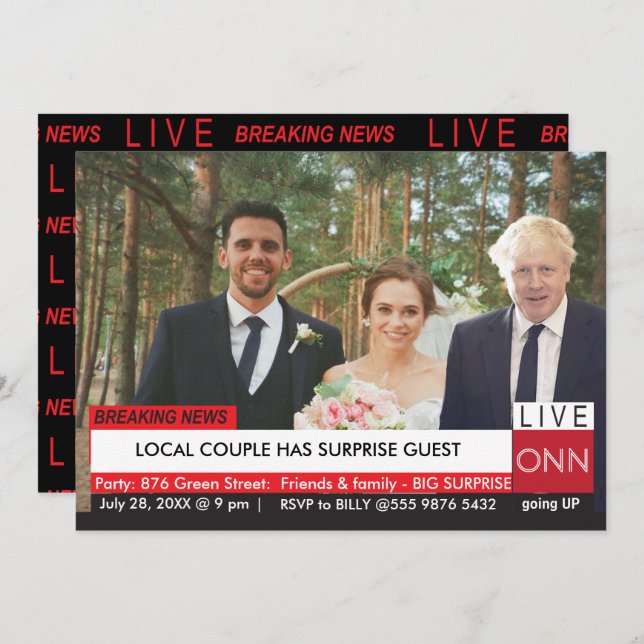 Boris Johnson WEDDING GUEST Funny TV News Einladung (Vorne/Hinten)