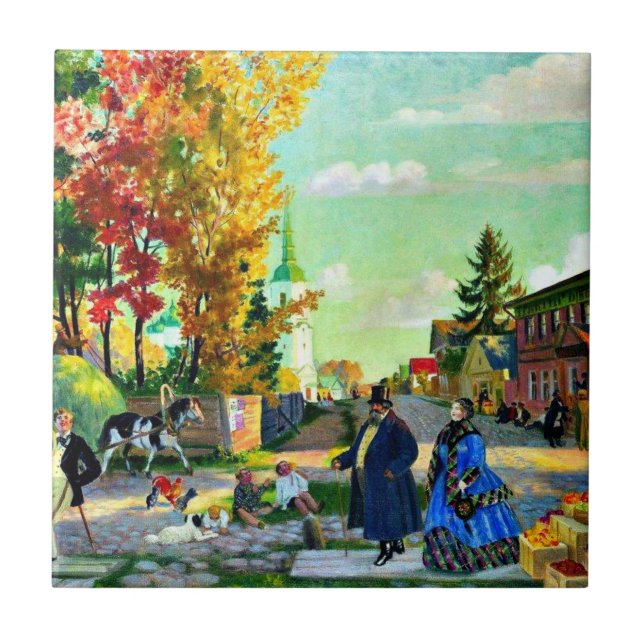Boris Kustodiev: Gemälde zu den Herbstfestlichkeit Fliese (Vorderseite)