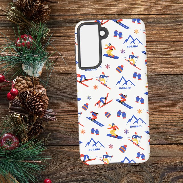 Bormio Italy Ski Snowboard Pattern Samsung Galaxy Hülle (Bormio Italy ski snowboard cross-country skiing winter snow vacation samsung phone case)