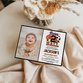 Born 2 Ball Sport Themed Boy 2nd Birthday Party  Einladung