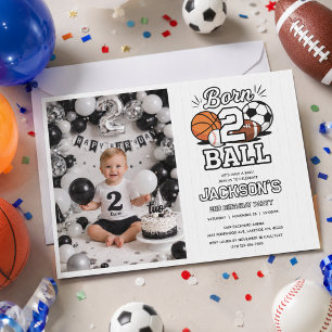 Born 2 Ball Sport-Themen-Junge 2. Geburtstagsfeier Einladung
