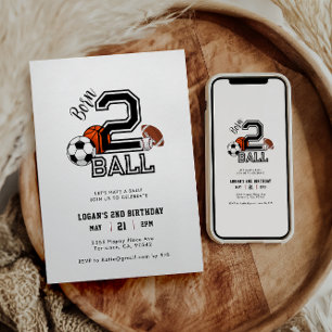 Born 2 Ball Sport-Themen-Party für Jungen zum 2. G Einladung