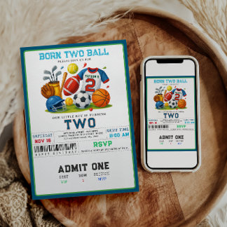 Born 2 Ball Sports Theme Boy’s 2nd Birthday Party  Einladung