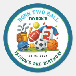 Born 2 Ball Sports Theme Boy’s 2nd Birthday Party Runder Aufkleber