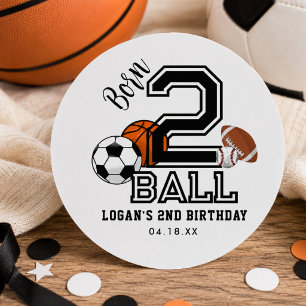 Born 2 Ball Sports Theme Jungen 2. Geburtstagsfeie Runder Aufkleber