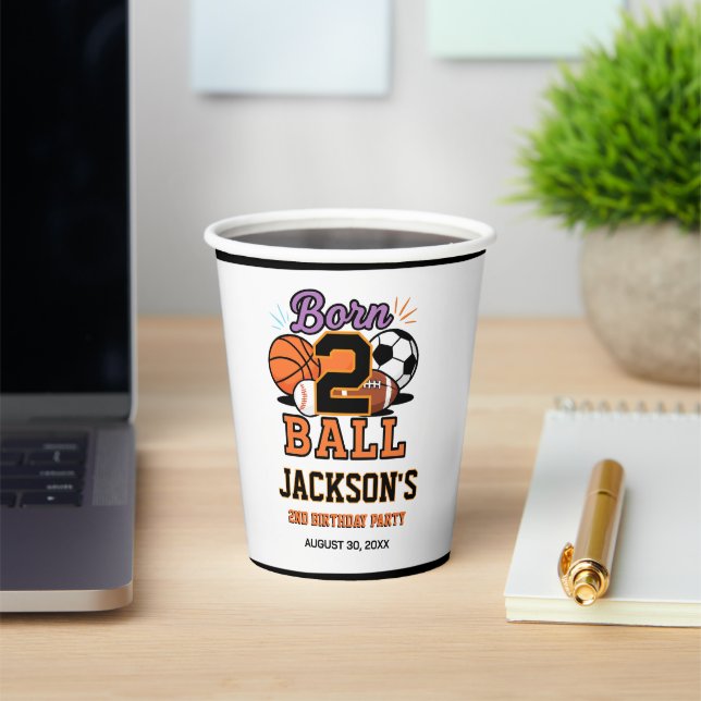 Born 2 Ball Sports-Themed Boy 2nd Birthday Party Pappbecher (InSitu)