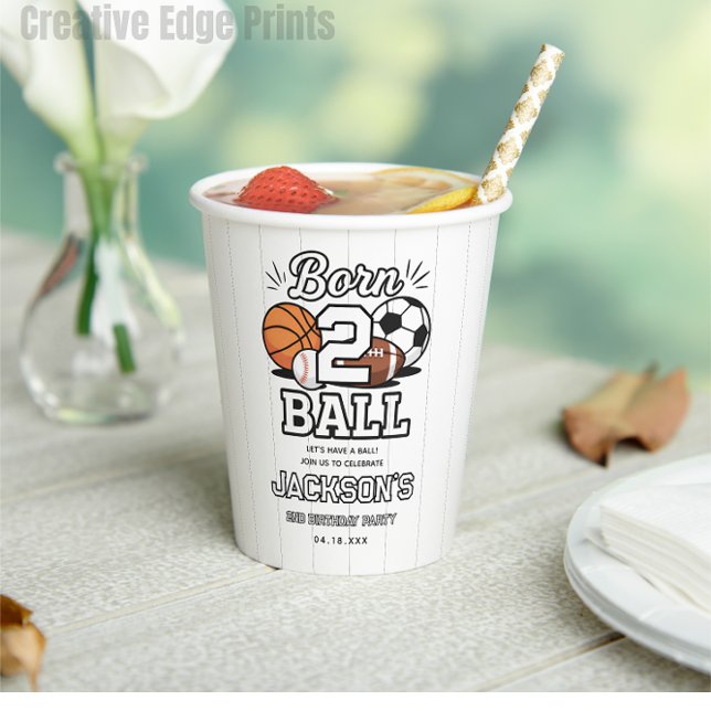 Born 2 Ball Sports Themed Boy 2nd Birthday Party Pappbecher (Born 2 Ball Sports Themed Boy 2nd Birthday Party Paper Cups)