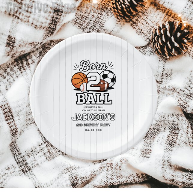 Born 2 Ball Sports Themed Boy 2nd Birthday Party Pappteller (Born 2 Ball Sports Themed Boy 2nd Birthday Party paper plate)
