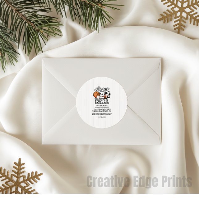 Born 2 Ball Sports Themed Boy 2nd Birthday Party Runder Aufkleber (Born 2 Ball Sports Themed Boy 2nd Birthday Party sticker
)