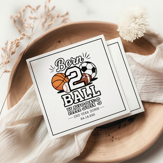 Born 2 Ball Sports Themed Boy 2nd Birthday Party Serviette (Born 2 Ball Sports Themed Boy 2nd Birthday Party paper napkins
)