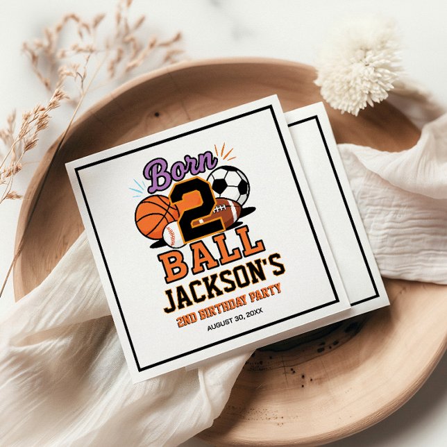 Born 2 Ball Sports-Themed Boy 2nd Birthday Party Serviette (Born 2 Ball Sports-Themed Boy 2nd Birthday Party Napkins
)