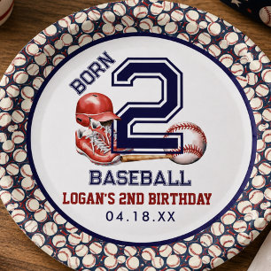 Born 2 Baseball Sport-Thema Jungen 2. Geburtstag Pappteller