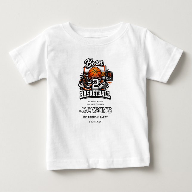 Born 2 Basketball | Sports Themed 2nd Birthday Baby T-shirt (Vorderseite)