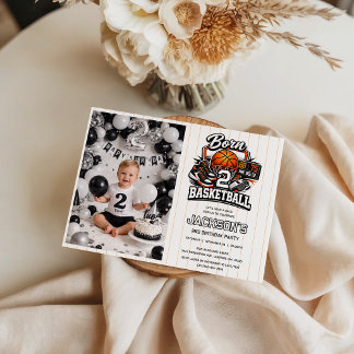 Born 2 Basketball Sports Themed Boy 2nd Birthday  Einladung