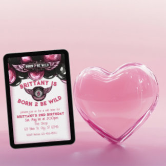 Born 2 Be Wild Pink, Black Motorcycle 2nd Birthday Einladung