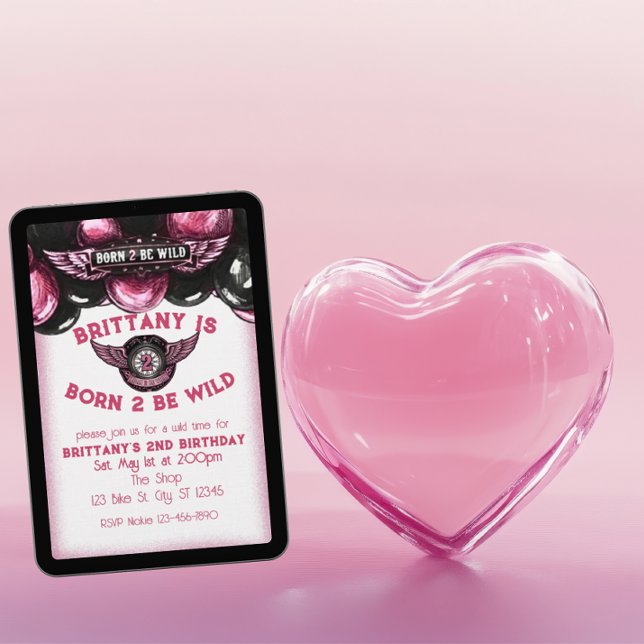Born 2 Be Wild Pink, Black Motorcycle 2nd Birthday Einladung (Von Creator hochgeladen)
