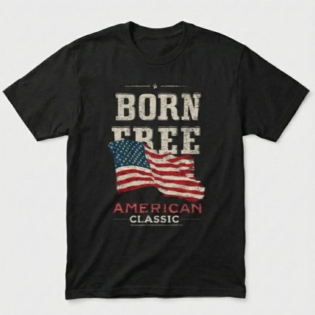 Born Free American Classic Patriotic USA Flag Blue T-Shirt (Von Creator hochgeladen)