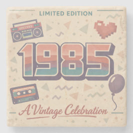 Born in 1985 Vintage Stone Coaster | Retro 80s  Steinuntersetzer