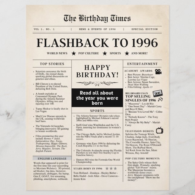 Born in 1996 Sepia Newspaper (Vorderseite)