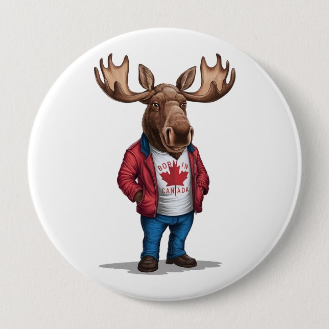 Born in Canada Moose Patriotic  Button (Vorderseite)