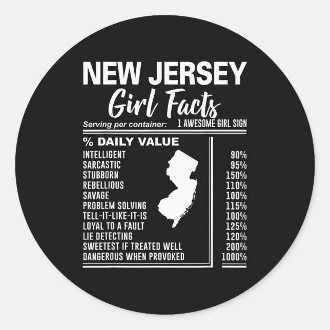 Born In New Jersey - New Jersey Girl Facts  Runder Aufkleber (Vorderseite)