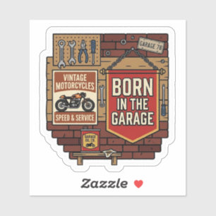 Born In The Garage Vintage Motorrad Vinyl Aufkleber