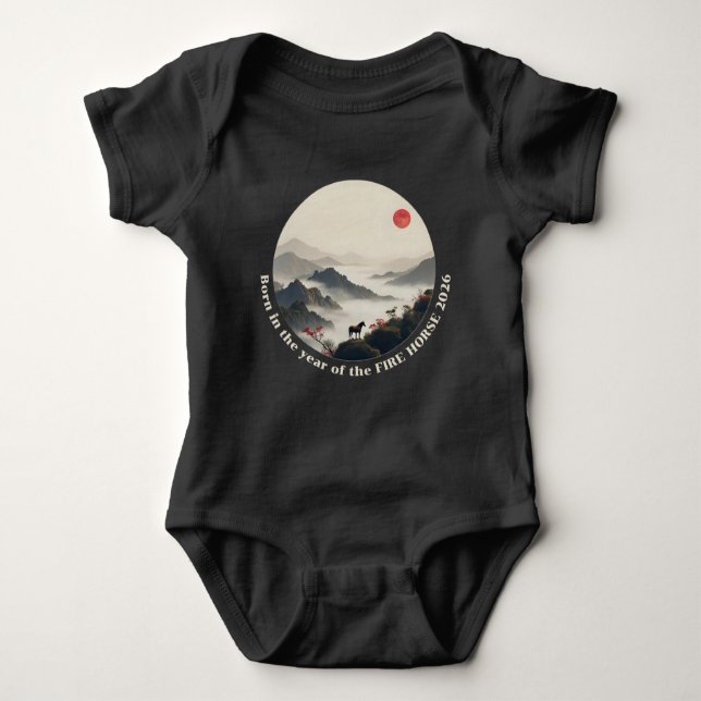 Born in Year of the Horse 2026 Chinese Mountain  Baby Strampler (Vorderseite)