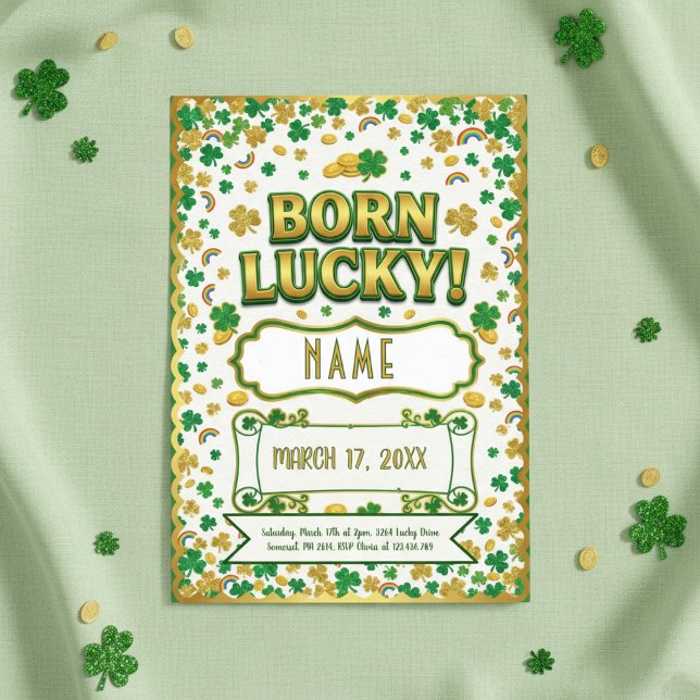 Born Lucky St. Patrick’s Day Birthday Invitation Karte (Von Creator hochgeladen)