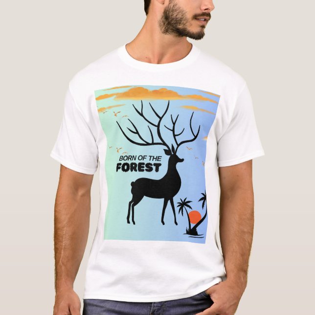 Born of the Forest – Mystic Deer Silhouette Nature T-Shirt (Vorderseite)