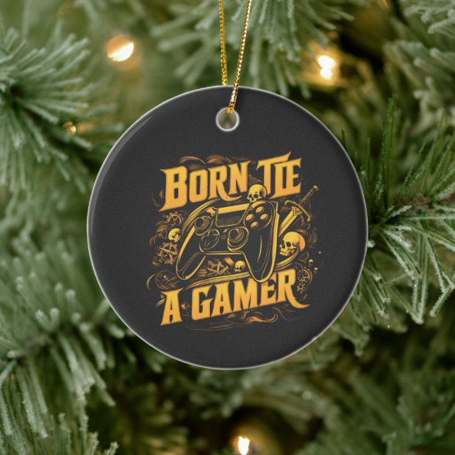 Born To Be A Gamer Skull Controller Art Keramik Ornament (Baum)