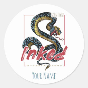 Born To Be Inked Tattoo-Design Vintage-Schlange Runder Aufkleber
