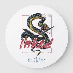 Born To Be Inked Tattoo Design Vintage Snake Große Wanduhr