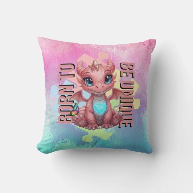 Born to Be Unique Cute Pink Dragon– Inspirational  Kissen (Vorderseite)