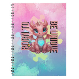 Born to Be Unique Cute Pink Dragon– Inspirational Notizblock
