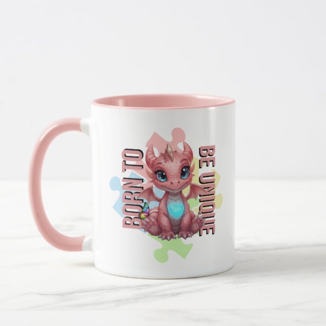 Born to Be Unique Cute Pink Dragon– Inspirational  Tasse (Links)