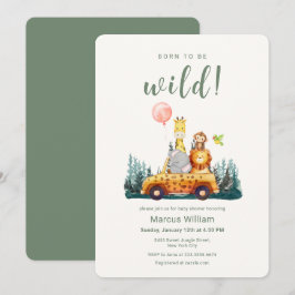 Born To Be Wild Safari Animals Baby Shower  Einladung