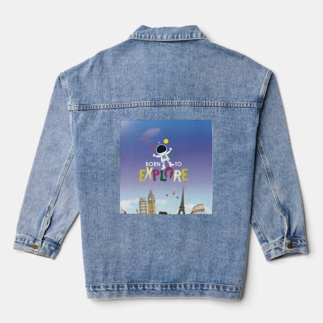 Born to Explore | Süße Astronauten-Abenteuer-Denim Jeansjacke (Rückseite)