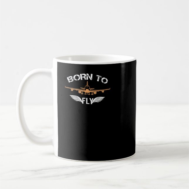 Born To Fly Tshirt Aviation Shirt Airplane Pilot Kaffeetasse (Links)